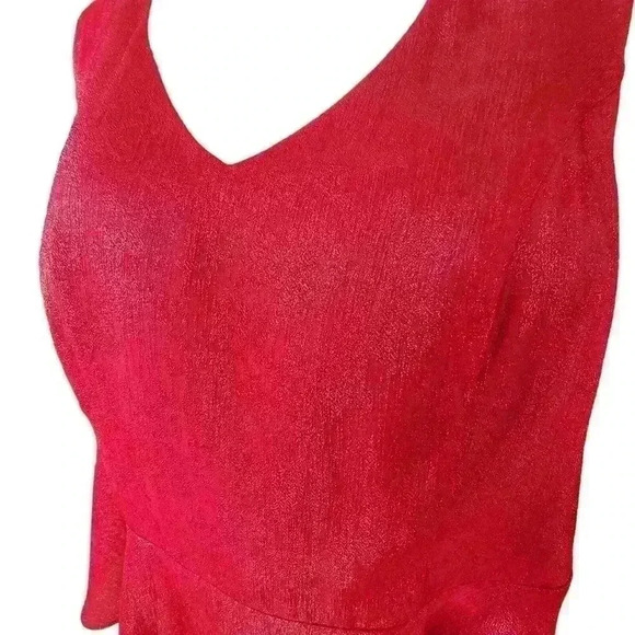 Worthington Woman Blouse Red Shimmer Flowy Sleeveless Ruffle Plus Size 2X - Picture 4 of 8